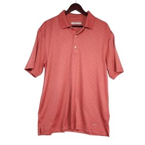 Greg Norman Men's Large Pink Coral Performance Golf Polo Shirt Geometric